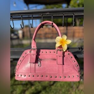 Aldo Pink Croc-Texture Studded Satchel